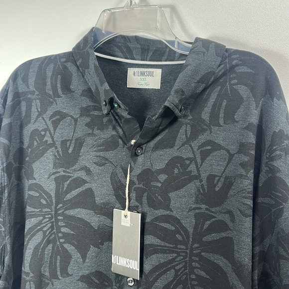 LINKSOUL Men’s Printed Delray Polo Black Heather Monstera size XXL. NWT. - Picture 2 of 12